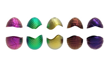 five luxury easter egg cracked open with copy space. 3D rendering