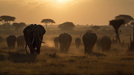 Fototapeta na wymiar Majestic lions and elephants roaming free in the Kenyan wilderness on Madaraka Day, photography, sun rise, extremely detailed, generative ai