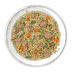 Chinese fried rice in a white plate