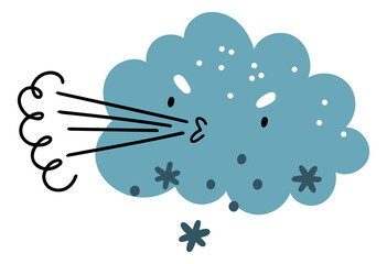 Wind blowing icon. Cute cloud character puffing air