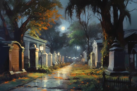 Autumn in the Graveyard oil painting, generative AI