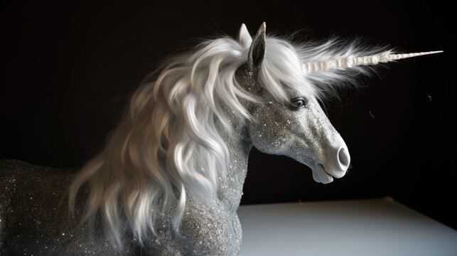  rare sparkly magic unicorn, hairy, feathery, extremely detailed, realistic, photography, generative ai