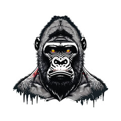 Artwork illustration and t-shirt design gorilla on white background