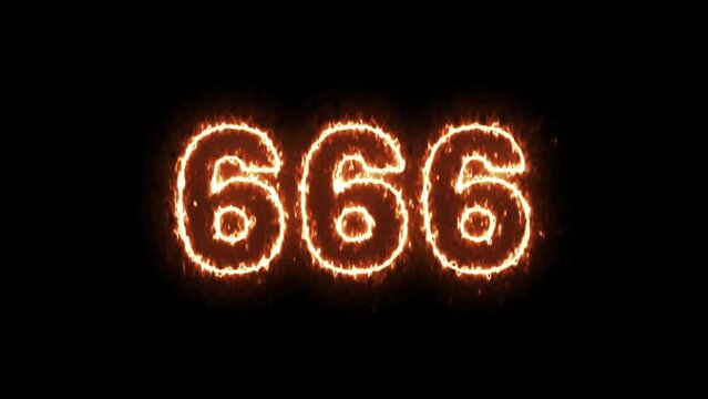 number 666 on fire animation. flame video 4K