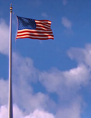 Obraz premium 3D United States of America flag fluttering on flagpole with negative space