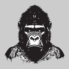 Artwork illustration and t-shirt design gorilla on white background