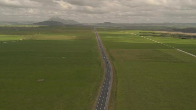 National highway via Taupo in New Zealand . Aerial panoramic countryside landscape