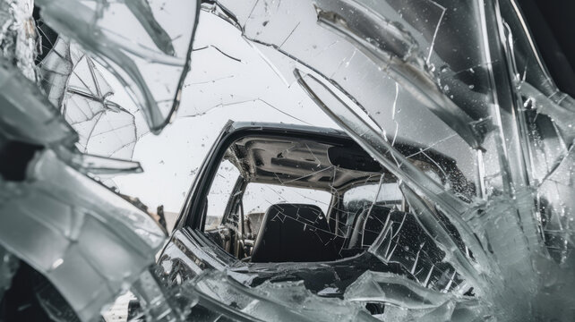Nahaufnahme Autounfall mit springendem Glas