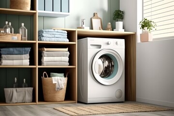 Modern bathroom laundry room, generative ai