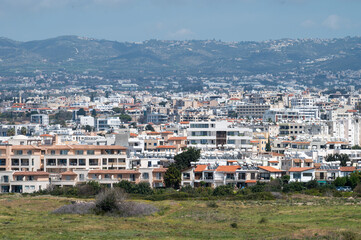 Paphos, Paphos District, Cyprus - Skyline over holiday apartments at the coast