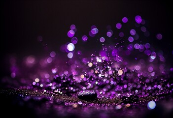 Glitter lights background. abstract purple bokeh on black background. Generative AI