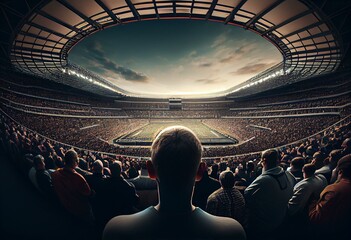 Sports stadium with a huge crowd of fans. Generative AI