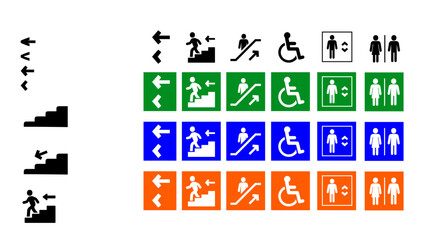 Pictograms Symbol Sign collection. Green, Blue and Orange.