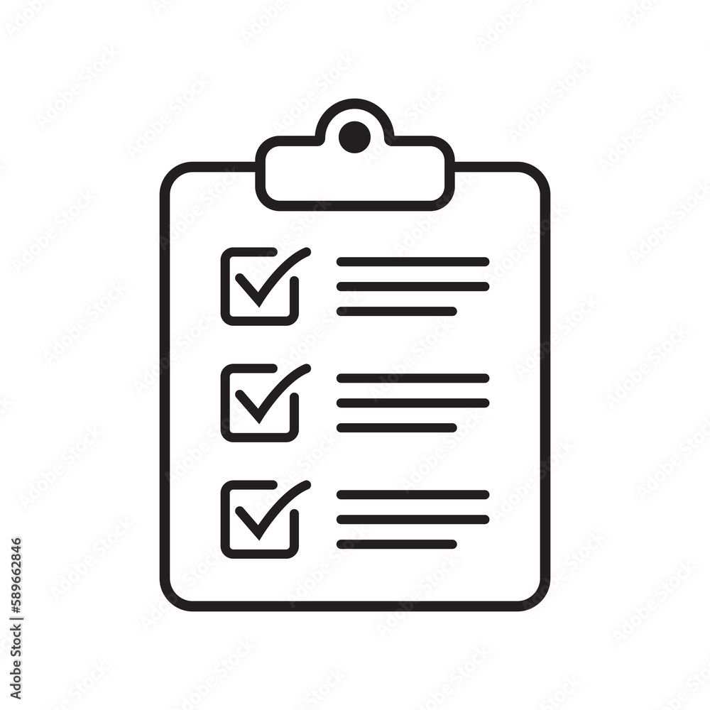 Aufkleber clipboard and checklist icon. project management, questionnaire line icon. to do list vector icon fo