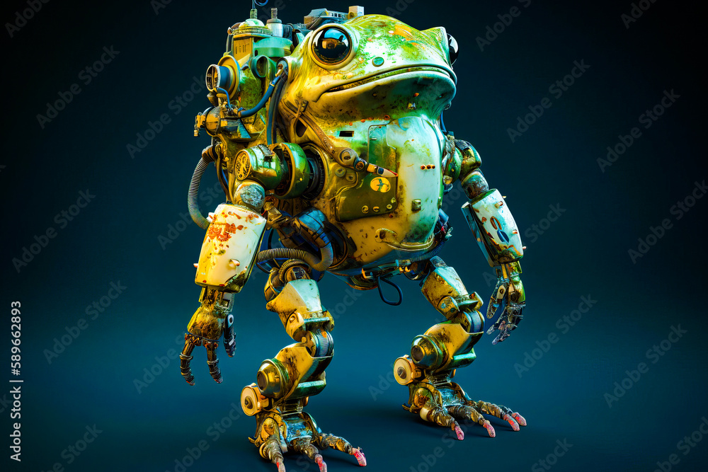 Poster robot that is standing up with its legs spread out and it's legs spread out. generative ai.