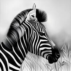 Fototapeta na wymiar Let your imagination run wild as you add color to this beautifully outlined page of a majestic zebra in black and white.