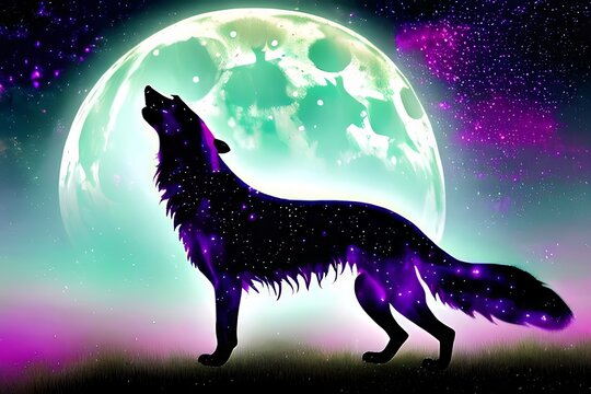 Wolf howling at night. Generative AI