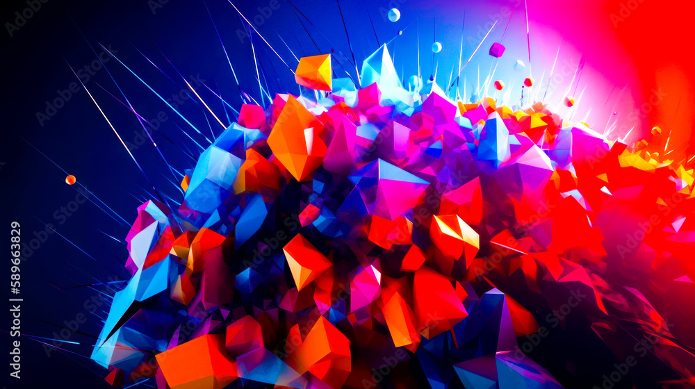 Poster colorful abstract painting with lots of different shapes and sizes of shapes and sizes. generative a