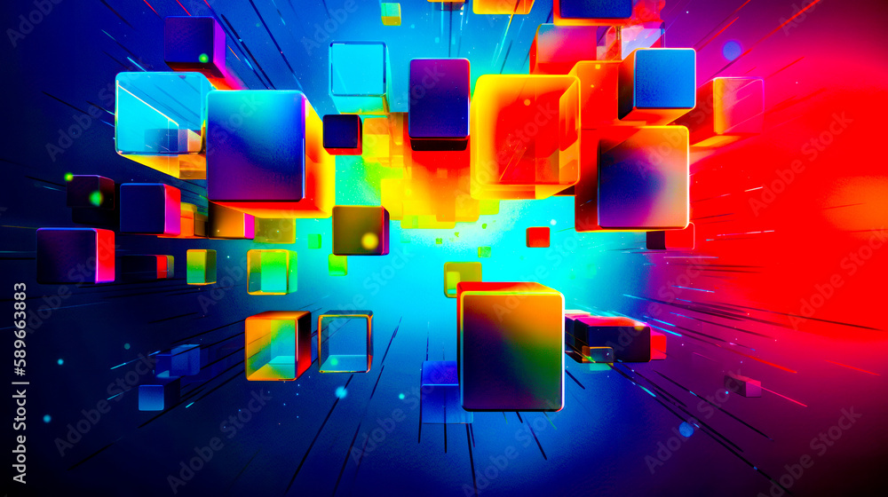 Aufkleber colorful abstract background with squares and rectangles on black background. generative ai.