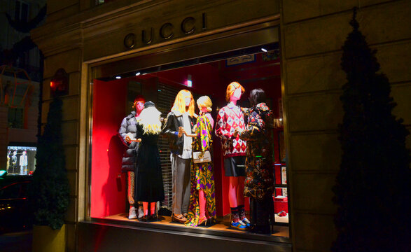 Paris, France - December 12th 2018 : shop window of Gucci.