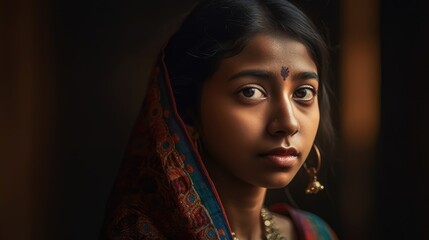 Beautiful young indian woman headshot. Generative AI - obrazy, fototapety, plakaty