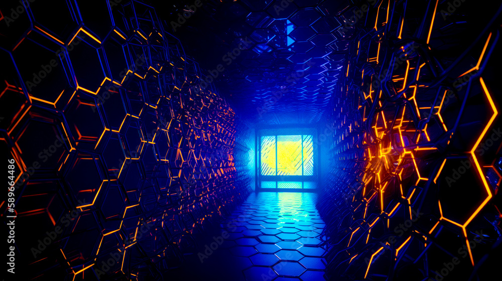 Poster dark room with bright light coming from the window in the center of the room. generative ai.