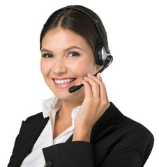 Young woman  with headphones, call center or support concept