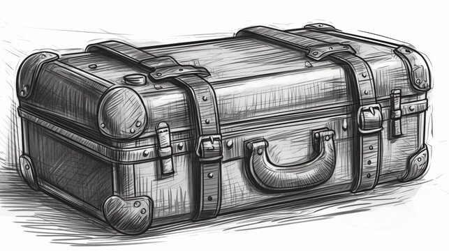 Drawing Sketch Travel Suitcase Generative AI