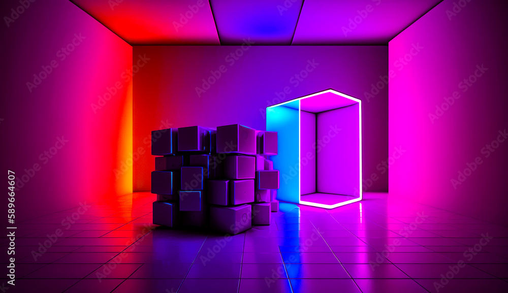 Aufkleber room that has some boxes on the floor and door in the middle of it. generative ai.