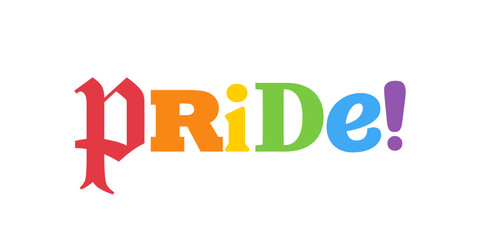 PRIDE Rainbow Lettering in collage Style. Different types, diversity representation. Vector banner.