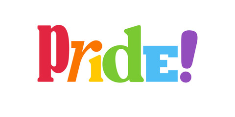PRIDE Rainbow Lettering in collage Style. Different types, diversity representation. Vector banner.