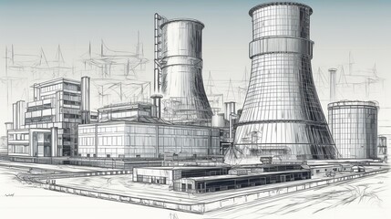 Figure sketch nuclear power plant Generative AI