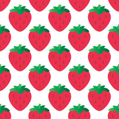 Seamless  illustration. Pattern with sweet red strawberry with a stem on white background. Healthy vegetarian food