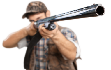 Male Hunter with Rifle on white background