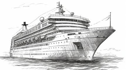 Fototapeta premium Drawing Sketch Cruise Ship Generative AI
