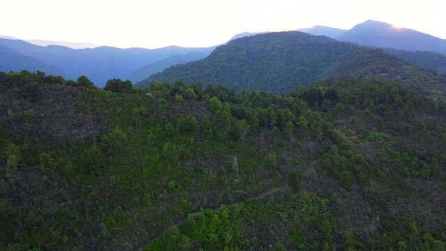 Captivating Aerial Views of the Verdant Mountains in Liguria, Italy