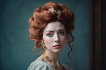 Majestic Woman with Elaborate Hairstyle and Dreamy Expression in Neo-Classical Style Portrait, generative ai