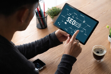 SEO search engine optimization for modish e-commerce and online retail business showing on computer...