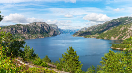 Fototapeta na wymiar Lysefjord in South Norway, close to Stavanger, Rogaland; the fjord with the Prikestolen