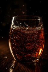 A refreshing glass of cola with bubbles. Generative AI. 