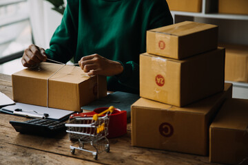 SME entrepreneur Small business entrepreneurs Online selling ideas,Happy Young Asian business owner...