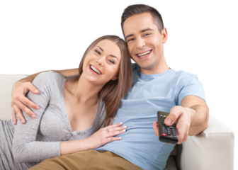 Smiling Couple Watching Television