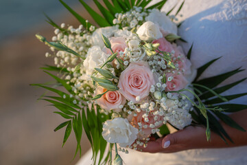 Beautiful wedding Bouquet on the beach