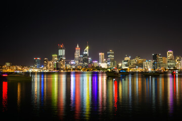 Fototapeta na wymiar City lights reflection in the water, Perth city skyline at night, Perth, Australia, Western Australia, Ozeanien