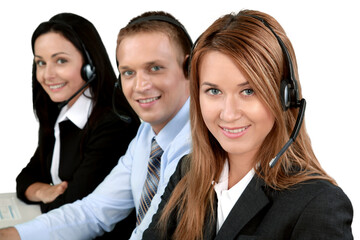 Smiling Workers Using a Headset - Isolated