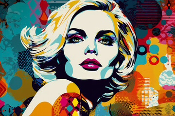 Pop Art Portrait of a Glamorous Woman with Bold Colors and Dynamic Patterns, generative ai