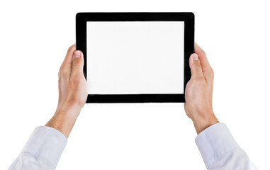 Hands Holding an iPad with Blank Screen