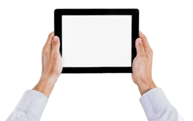Hands Holding an iPad with Blank Screen