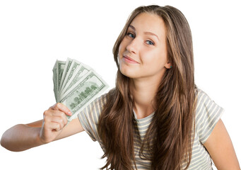 Portrait of a Young Woman Holding Money