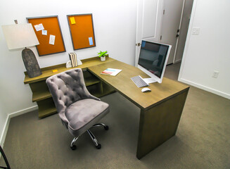 Home Office With L-Shaped Desk And Chair